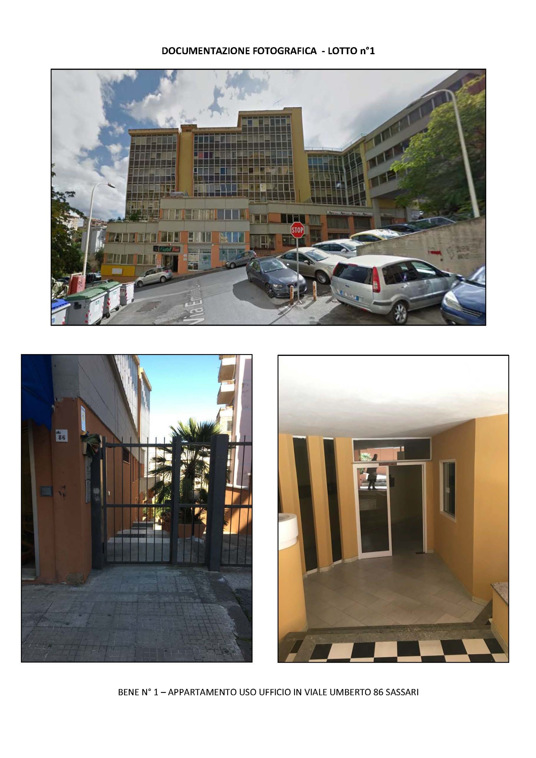 Diritto di piena proprietà in Comune di Sassari su: - appartamento ad uso ufficio